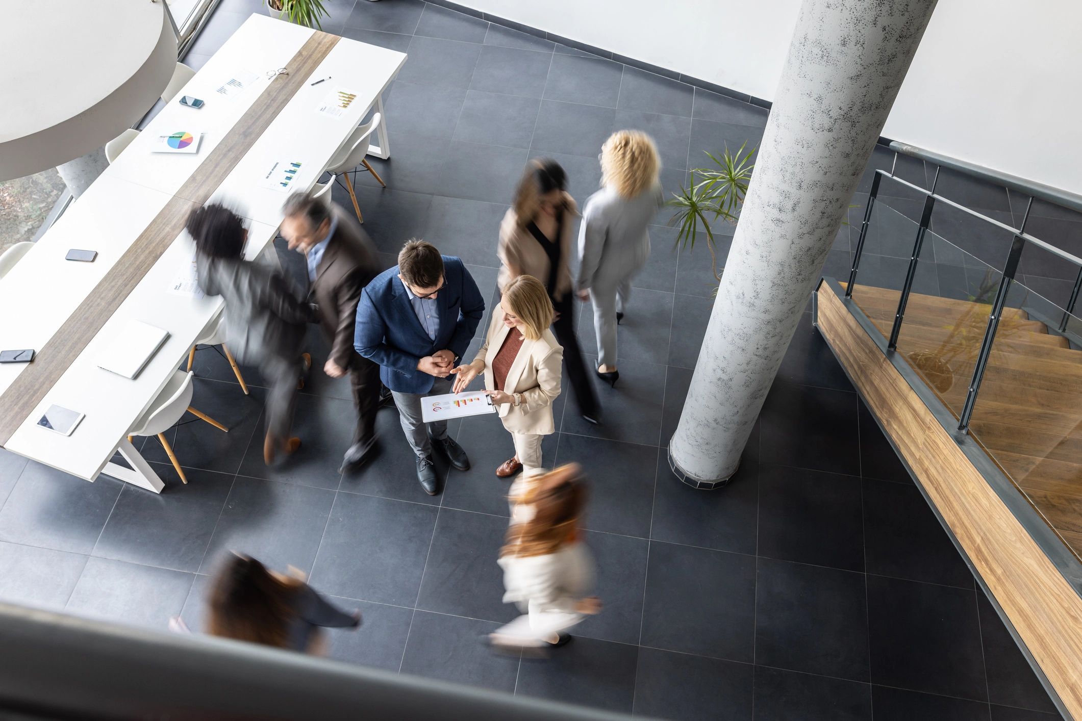 Professionals collaborating in a modern office